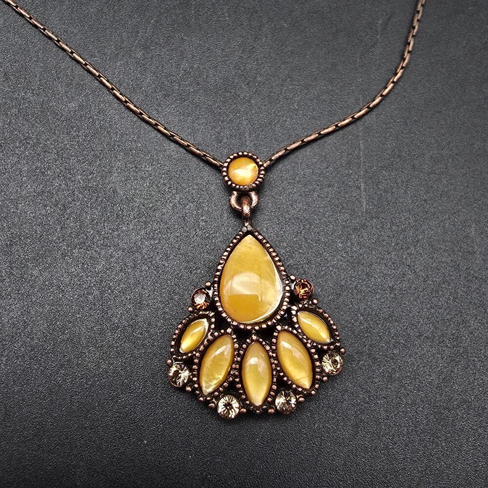 1928 Brand Orange Enamel Rhinestone Pendant Necklace